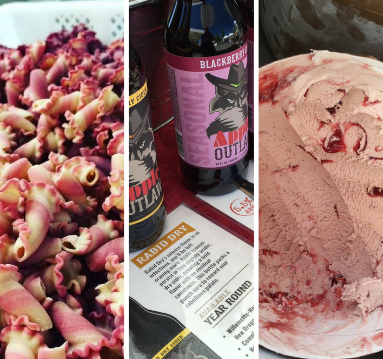 Four pictures of ice cream, ice cream, and a bottle of wine.