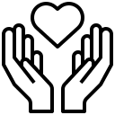 Two hands holding a heart icon on a green background.